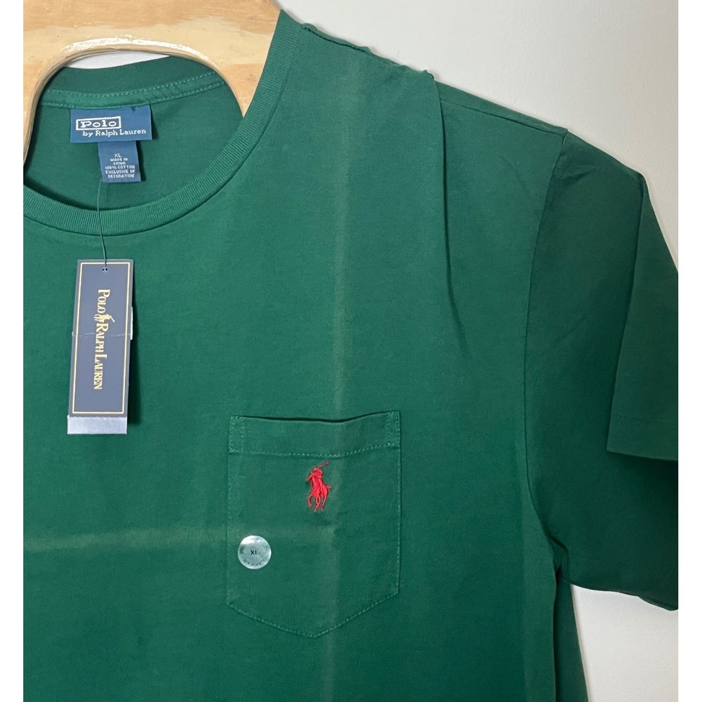 NWT Polo Ralph Lauren Pocket T-Shirt Mens XL Vintage Green Red Pony Logo Preppy